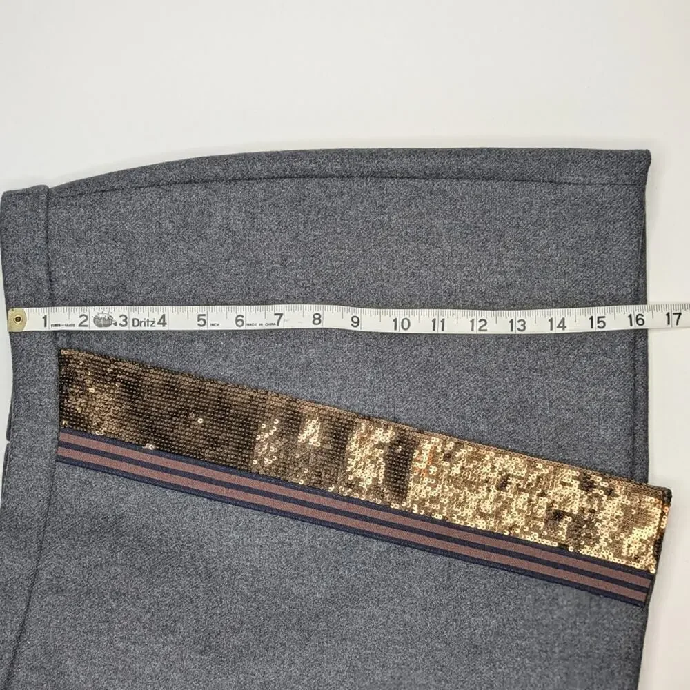 J. Crew gray wool blend faux wrap sequined mini skirt holiday back zip size 00